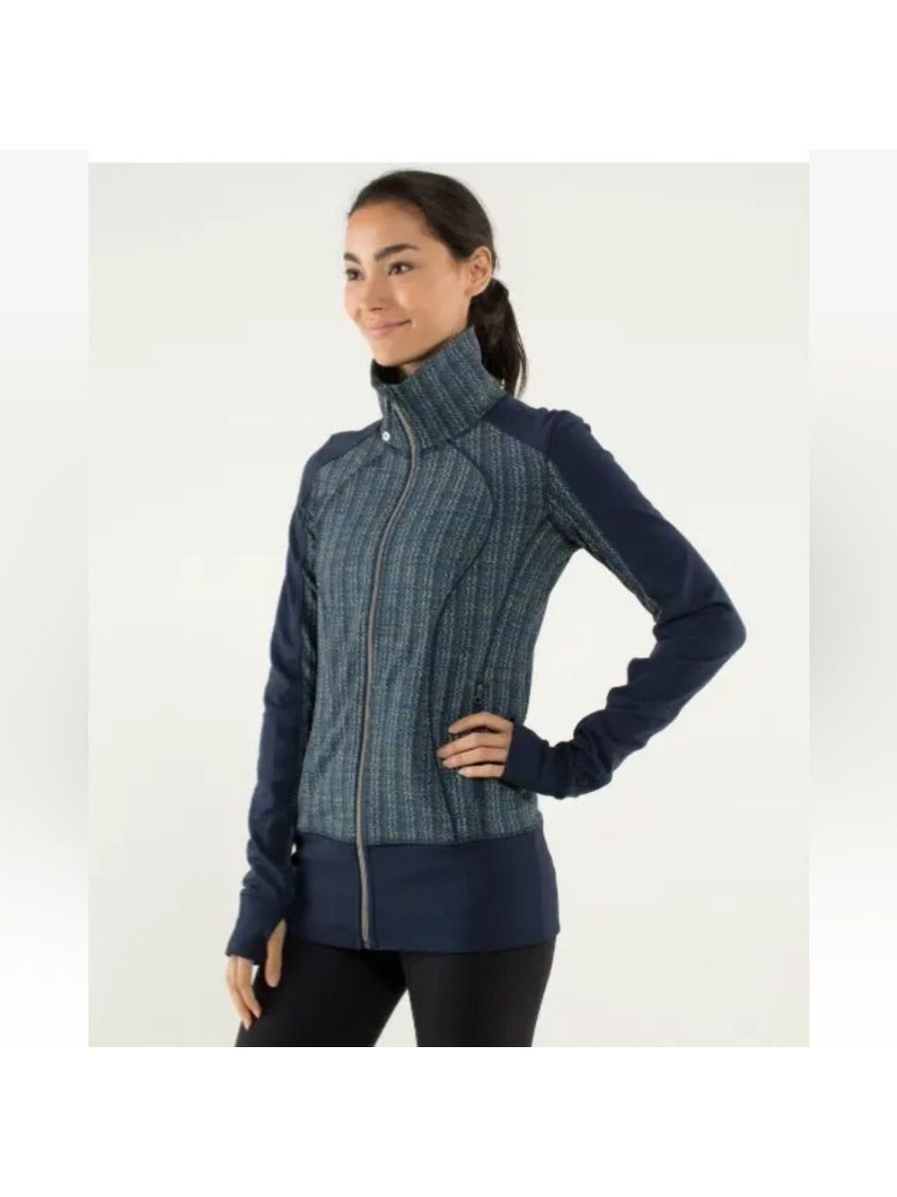 Lululemon Nice Asana Jacket Full Zip Thumbholes Blue Ziggy Wee Inkwell Sz 10?